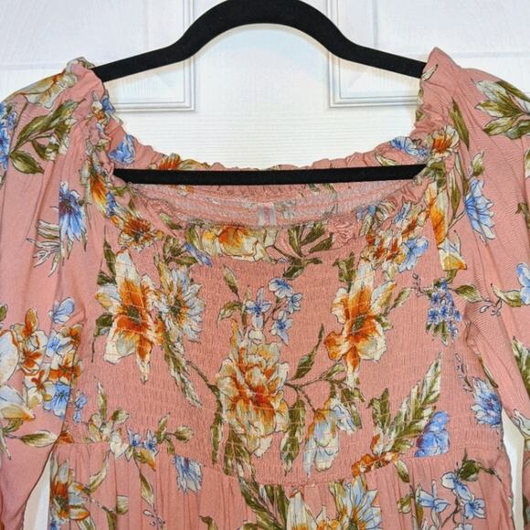 Xhilaration Blushing Pink Peasant Ruffle Long Sleeve Floral Spring Dress S - Picture 4 of 13